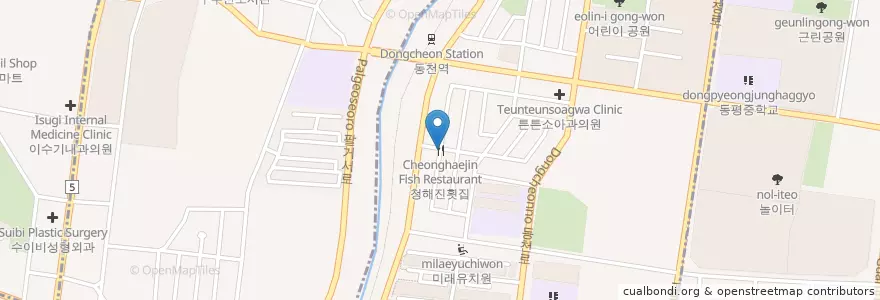 Mapa de ubicacion de 청해진횟집 en 대한민국, 대구, 북구, 동천동.