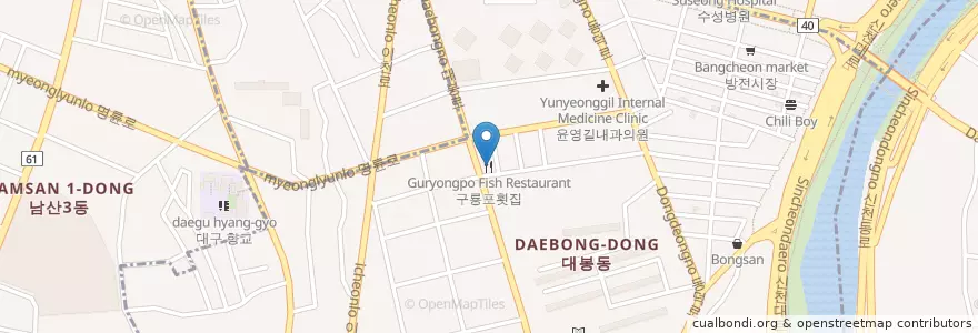 Mapa de ubicacion de 구룡포횟집 en Corea Del Sur, Daegu, 중구, 대봉동.