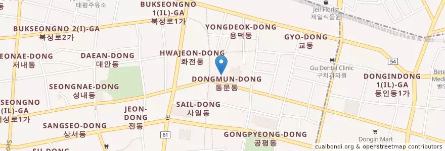 Mapa de ubicacion de 오대양횟집 en کره جنوبی, دائجو, 중구, 성내동.