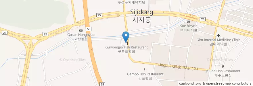 Mapa de ubicacion de 구룡포횟집 en Coreia Do Sul, Daegu, 수성구, 고산동.