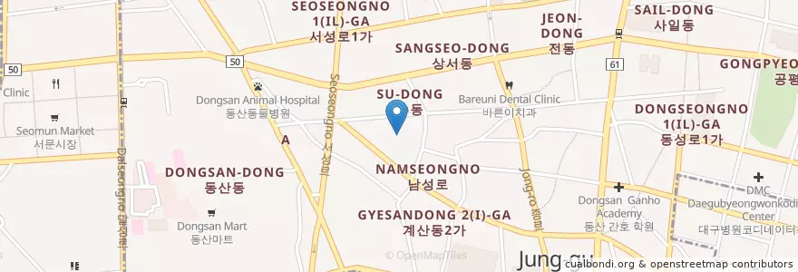Mapa de ubicacion de 바다야횟집 en 大韓民国, 大邱, 中区, 성내동.