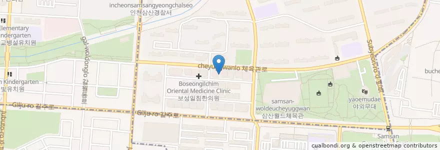 Mapa de ubicacion de 털보횟집 en كوريا الجنوبية, إنتشون, 부평구, 삼산동.