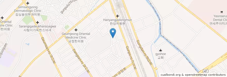 Mapa de ubicacion de 부산횟집 en 大韓民国, 京畿道, 軍浦市, 금정동.