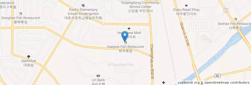 Mapa de ubicacion de 해적횟집 en Güney Kore, 경기도, 오산시.
