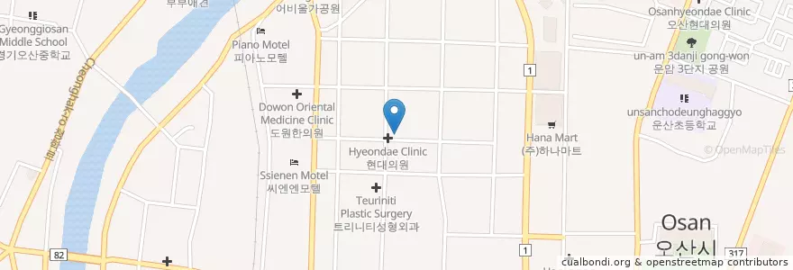 Mapa de ubicacion de 부산횟집 en 大韓民国, 京畿道, 烏山市.