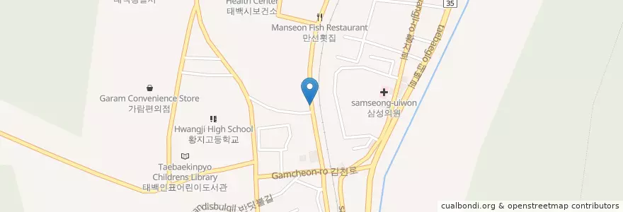Mapa de ubicacion de 경포횟집 en Korea Selatan, Gangwon, 태백시.