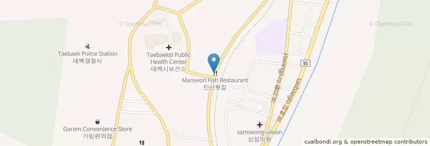 Mapa de ubicacion de 만선횟집 en Corea Del Sud, Gangwon, 태백시.