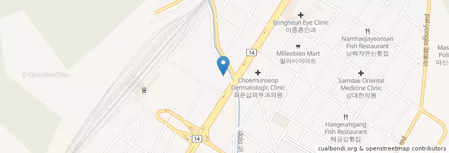 Mapa de ubicacion de 남지털보횟집 en 대한민국, 경상남도, 창원시, 마산회원구.