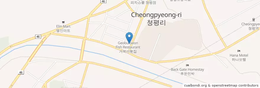 Mapa de ubicacion de 거북선횟집 en 대한민국, 경기도, 가평군.