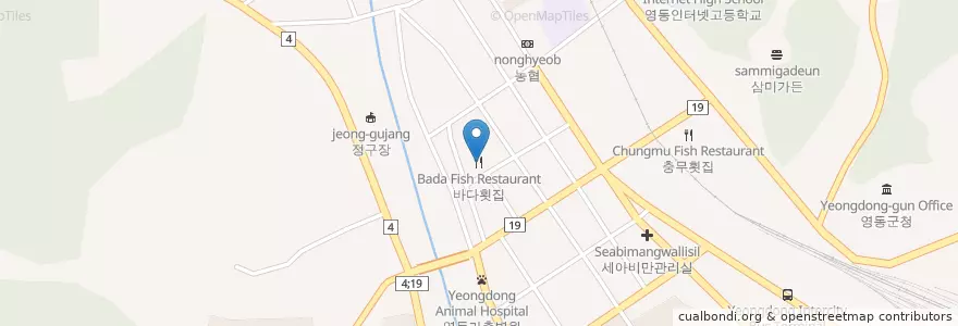Mapa de ubicacion de Bada Fish Restaurant en South Korea, Chungcheongbuk-Do, Yeongdong-Gun.