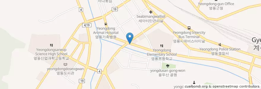 Mapa de ubicacion de 갯바위횟집 en كوريا الجنوبية, 충청북도, 영동군.