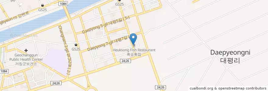 Mapa de ubicacion de 흑송횟집 en 대한민국, 경상남도, 거창군.
