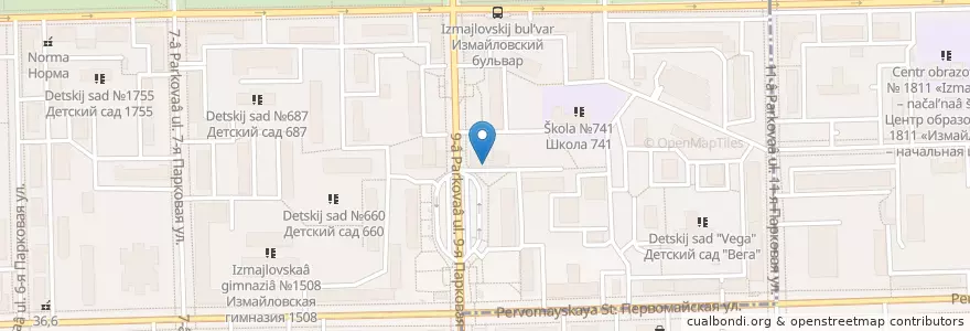 Mapa de ubicacion de Шоколадница en Russia, Distretto Federale Centrale, Москва, Восточный Административный Округ, Район Измайлово.