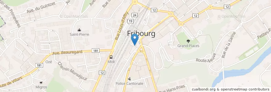 Mapa de ubicacion de Au Bospore en Швейцария, Фрибур, District De La Sarine, Fribourg - Freiburg.