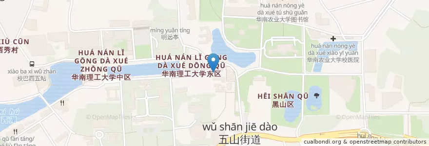 Mapa de ubicacion de 清真饭堂 en China, Guangdong, Guangzhou, 天河区, 五山街道.