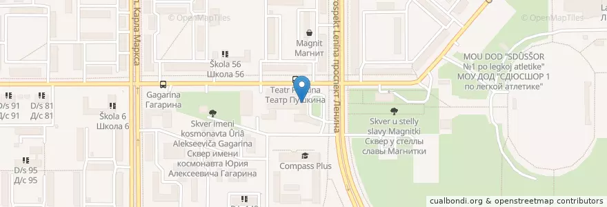 Mapa de ubicacion de Театр им. Пушкина en ロシア, ウラル連邦管区, チェリャビンスク州, マグニトゴルスク管区.