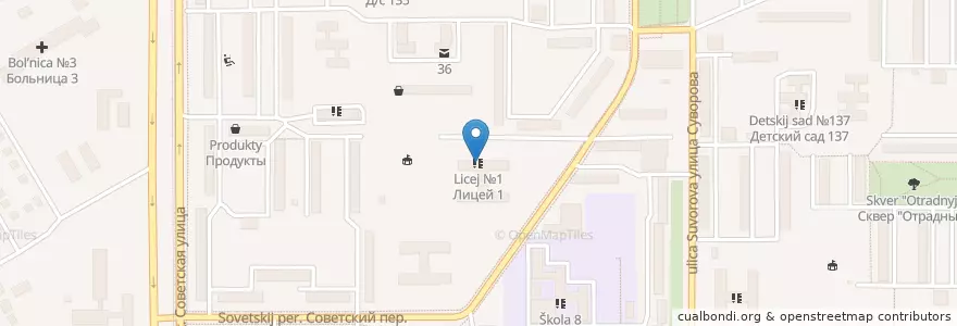 Mapa de ubicacion de Лицей №1 en Rusia, Уральский Федеральный Округ, Óblast De Cheliábinsk, Магнитогорский Городской Округ.