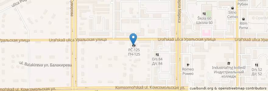 Mapa de ubicacion de ПЧ-125 en Rusya Federasyonu, Уральский Федеральный Округ, Çelyabinsk Oblastı, Магнитогорский Городской Округ.