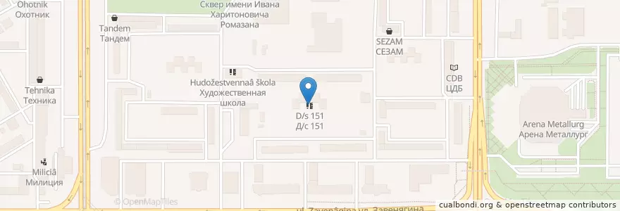 Mapa de ubicacion de Д/с 151 en ロシア, ウラル連邦管区, チェリャビンスク州, マグニトゴルスク管区.