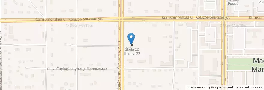 Mapa de ubicacion de Школа 22 en ロシア, ウラル連邦管区, チェリャビンスク州, マグニトゴルスク管区.