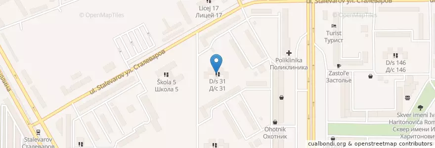 Mapa de ubicacion de Д/с 31 en 俄罗斯/俄羅斯, Уральский Федеральный Округ, 车里雅宾斯克州, Магнитогорский Городской Округ.