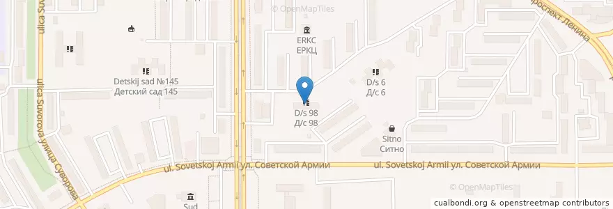 Mapa de ubicacion de Д/с 98 en 러시아, Уральский Федеральный Округ, 첼랴빈스크 주, Магнитогорский Городской Округ.