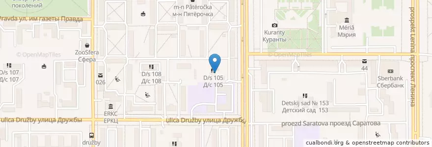 Mapa de ubicacion de Д/с 105 en Rusland, Уральский Федеральный Округ, Oblast Tsjeljabinsk, Магнитогорский Городской Округ.