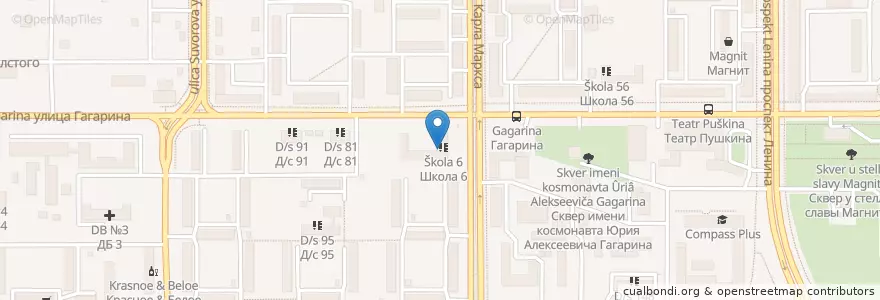 Mapa de ubicacion de Школа 6 en Rusland, Уральский Федеральный Округ, Oblast Tsjeljabinsk, Магнитогорский Городской Округ.