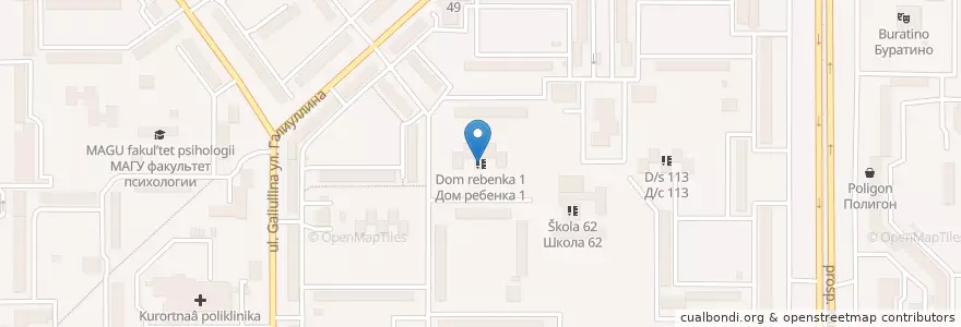 Mapa de ubicacion de Дом ребенка 1 en Russie, District Fédéral De L'Oural, Oblast De Tcheliabinsk, Магнитогорский Городской Округ.