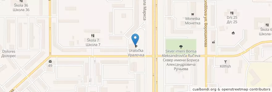 Mapa de ubicacion de Уралочка en ロシア, ウラル連邦管区, チェリャビンスク州, マグニトゴルスク管区.