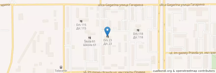 Mapa de ubicacion de Д/с 23 en روسيا, منطقة فيدرالية أورالية, أوبلاست تشيليابنسك, Магнитогорский Городской Округ.