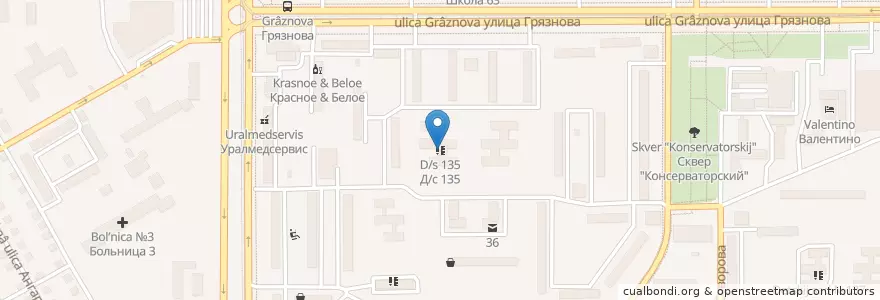 Mapa de ubicacion de Д/с 135 en ロシア, ウラル連邦管区, チェリャビンスク州, マグニトゴルスク管区.