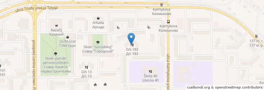 Mapa de ubicacion de Д/с 183 en Rusland, Уральский Федеральный Округ, Oblast Tsjeljabinsk, Магнитогорский Городской Округ.