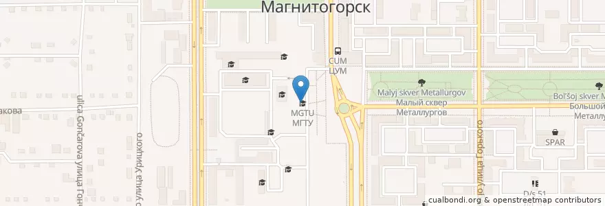 Mapa de ubicacion de МГТУ en ロシア, ウラル連邦管区, チェリャビンスク州, マグニトゴルスク管区.