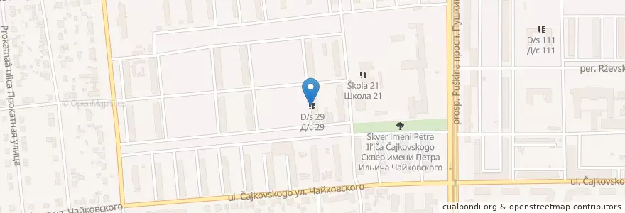 Mapa de ubicacion de Д/с 29 en روسيا, منطقة فيدرالية أورالية, أوبلاست تشيليابنسك, Магнитогорский Городской Округ.