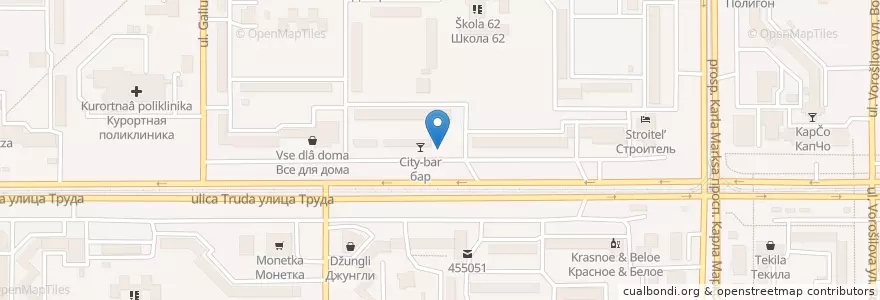Mapa de ubicacion de City-бар en 俄罗斯/俄羅斯, Уральский Федеральный Округ, 车里雅宾斯克州, Магнитогорский Городской Округ.