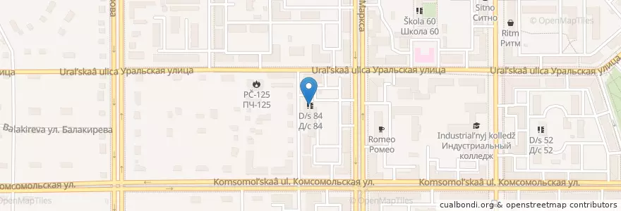 Mapa de ubicacion de Д/с 84 en روسيا, منطقة فيدرالية أورالية, أوبلاست تشيليابنسك, Магнитогорский Городской Округ.