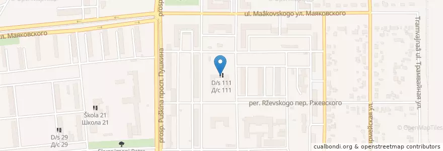 Mapa de ubicacion de Д/с 111 en روسيا, منطقة فيدرالية أورالية, أوبلاست تشيليابنسك, Магнитогорский Городской Округ.