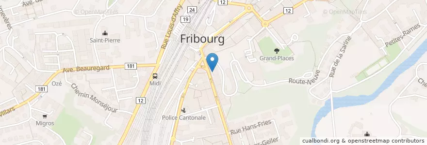 Mapa de ubicacion de Thiémard en Svizzera, Friburgo, Distretto Della Sarine, Fribourg - Freiburg.