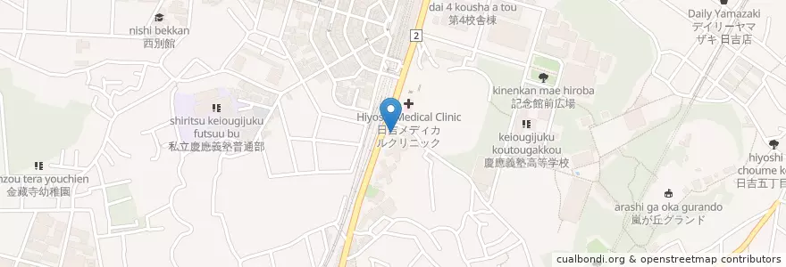 Mapa de ubicacion de 日吉消防出張所 (Hiyoshi Fire Station) en Japon, Préfecture De Kanagawa, 横浜市, 港北区.