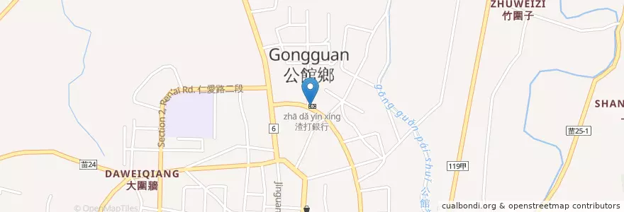 Mapa de ubicacion de 渣打銀行 en 타이완, 타이완성, 먀오리 현, 궁관향.