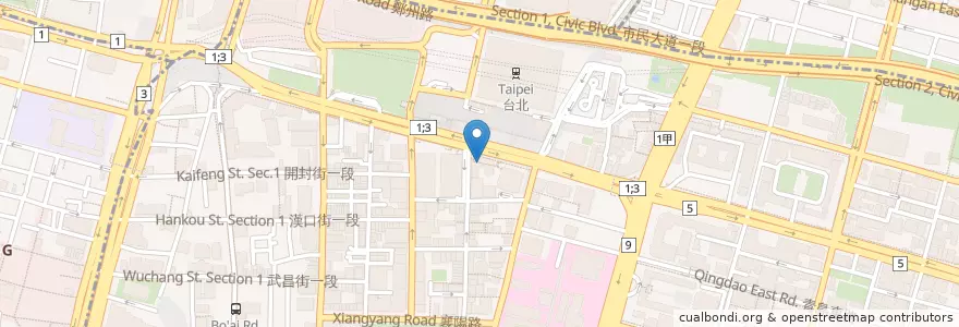 Mapa de ubicacion de 太陽蕃茄拉麵 en 타이완, 신베이 시, 타이베이시, 중정 구.
