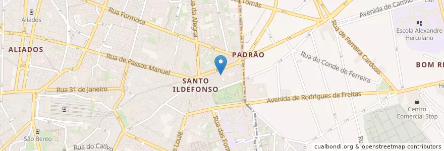 Mapa de ubicacion de Cervejaria Santo Ildefonso en Portugal, Norte, Porto, Área Metropolitana Do Porto, Porto, Cedofeita, Santo Ildefonso, Sé, Miragaia, São Nicolau E Vitória, Bonfim.