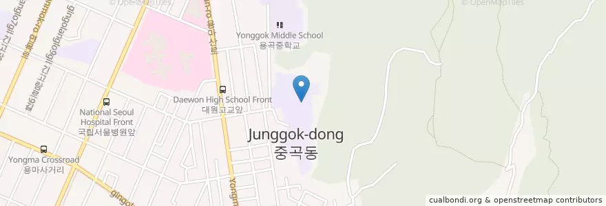 Mapa de ubicacion de 대원국제중학교 en 대한민국, 서울, 광진구, 중곡4동.