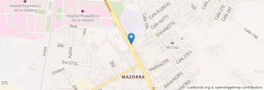 Mapa de ubicacion de Mazorra en Cuba, La Habana, Boyeros.