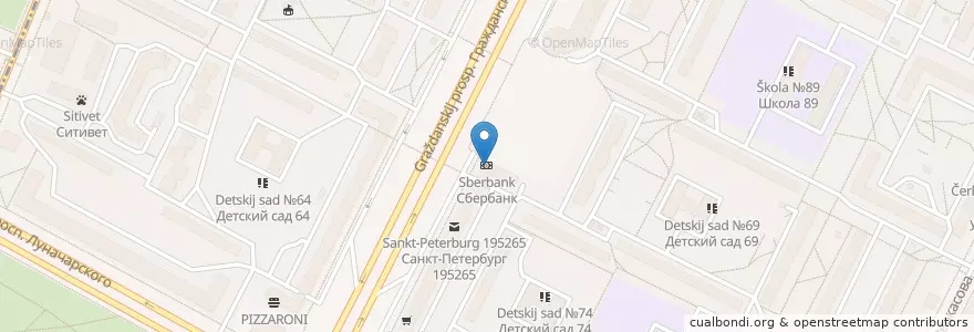 Mapa de ubicacion de Sberbank en Russia, Northwestern Federal District, Leningrad Oblast, Saint Petersburg, Калининский Район, Округ № 21.