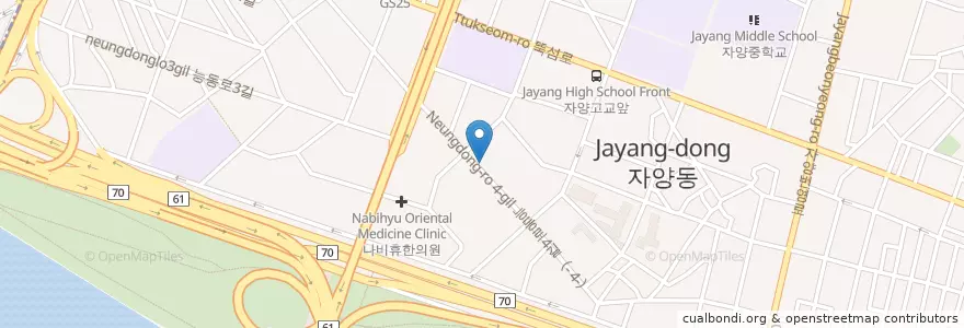 Mapa de ubicacion de 광명교회 (Gwangayeong Church) en South Korea, Seoul, Gwangjin-Gu, Jayang 3(Sam)-Dong.