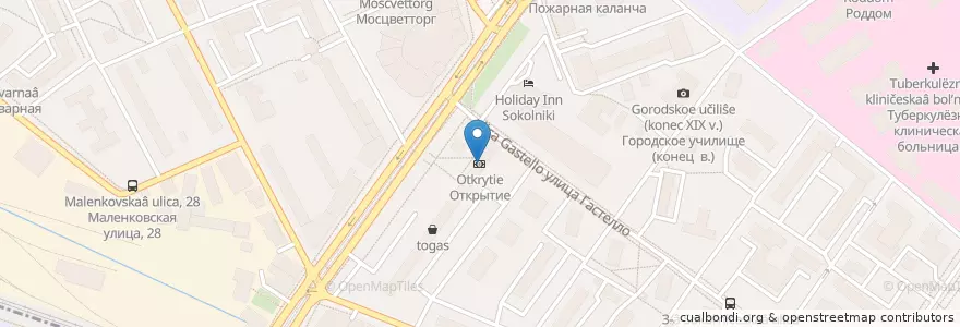 Mapa de ubicacion de Открытие en Russie, District Fédéral Central, Moscou, Восточный Административный Округ, Район Сокольники.