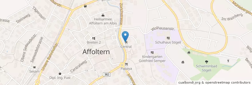 Mapa de ubicacion de Central en Schweiz/Suisse/Svizzera/Svizra, Zürich, Bezirk Affoltern, Affoltern Am Albis.