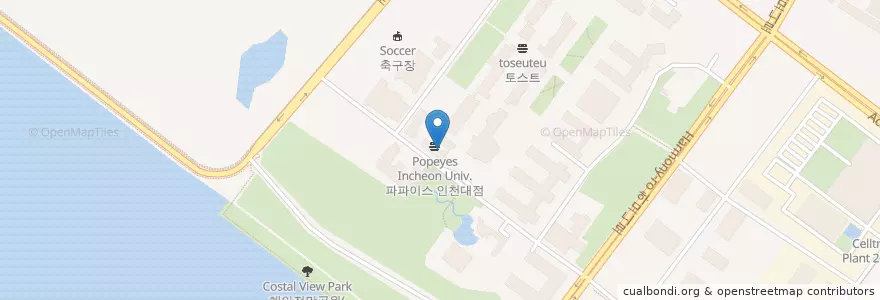 Mapa de ubicacion de 토마토도시락 인천대점 en Corea Del Sud, 인천, 연수구, 송도동.